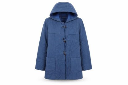 Front view of anne de lancay women’s blue overcoat coat, size XL