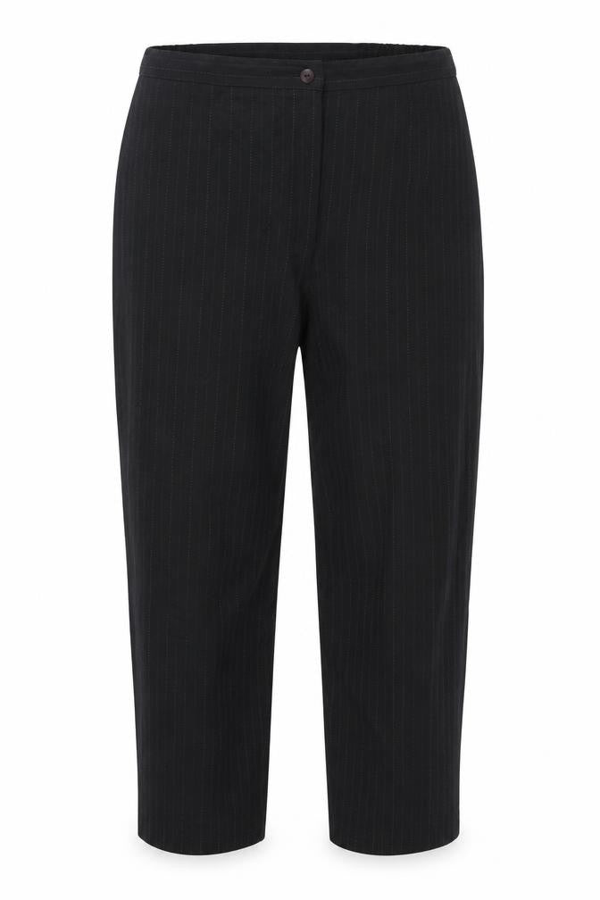 Front view of slimma women’s black striped trousers, size UK 16, 24-inch leg