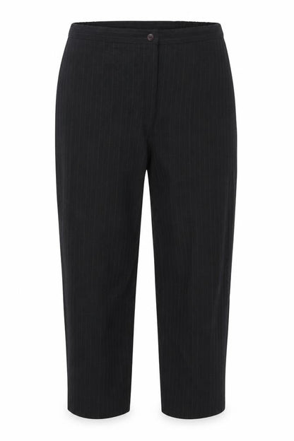 Front view of slimma women’s black striped trousers, size UK 16, 24-inch leg