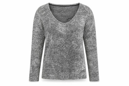 Front view of Emreco women’s silver jumper, size UK 8