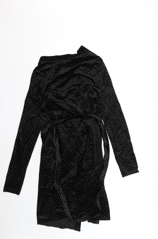 Missguided Womens Black Polka Dot  Wrap Dress  Size 10