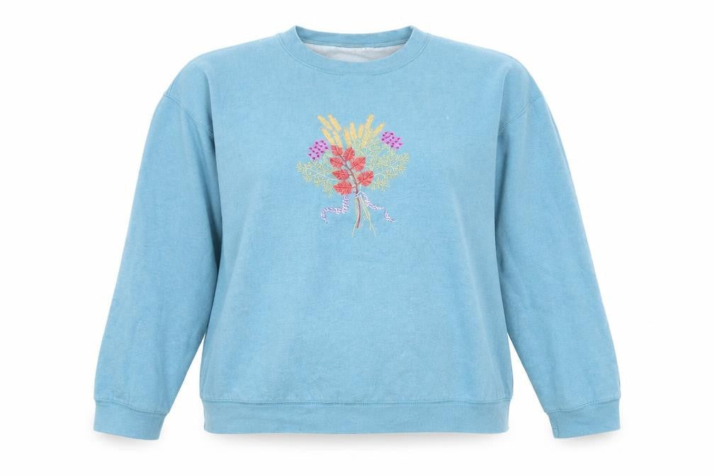 Front view of Damart women’s blue jumper, size UK 18