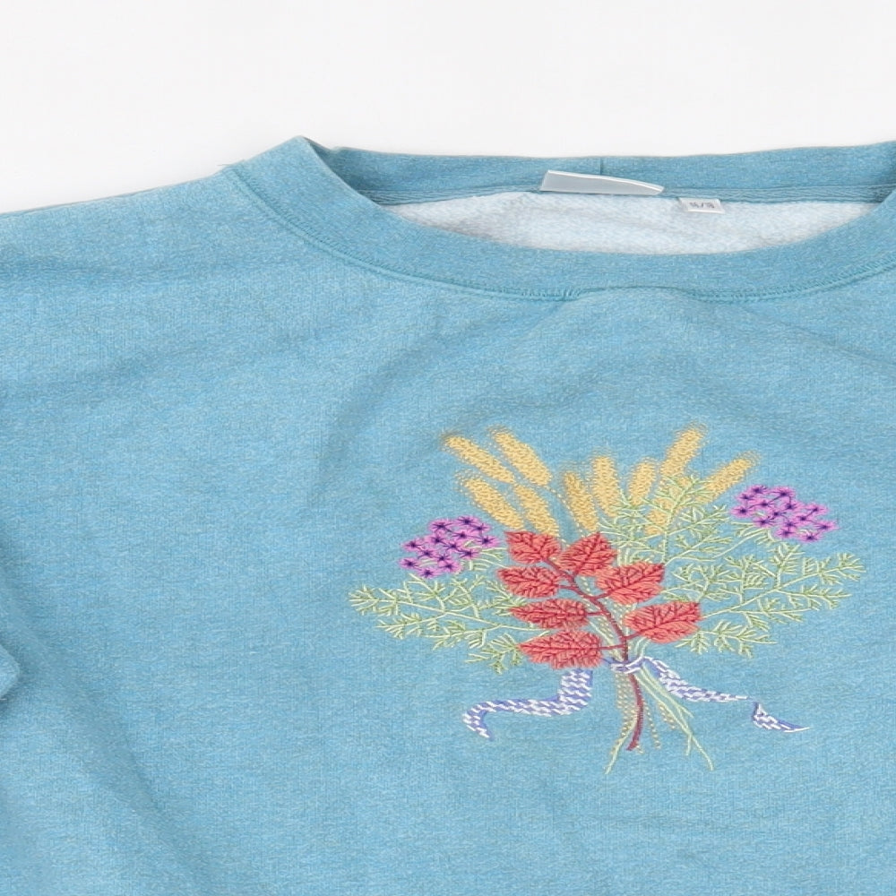 Close-up detail of Damart women’s blue jumper, size UK 18