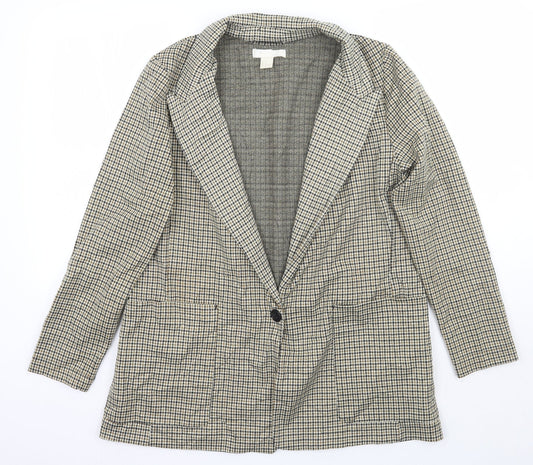 H&M Womens Beige Check  Jacket Suit Jacket Size 12