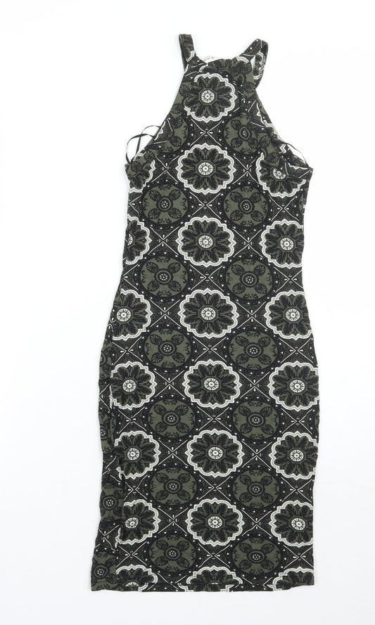 Miss Selfridge Womens Green Paisley  A-Line  Size 6