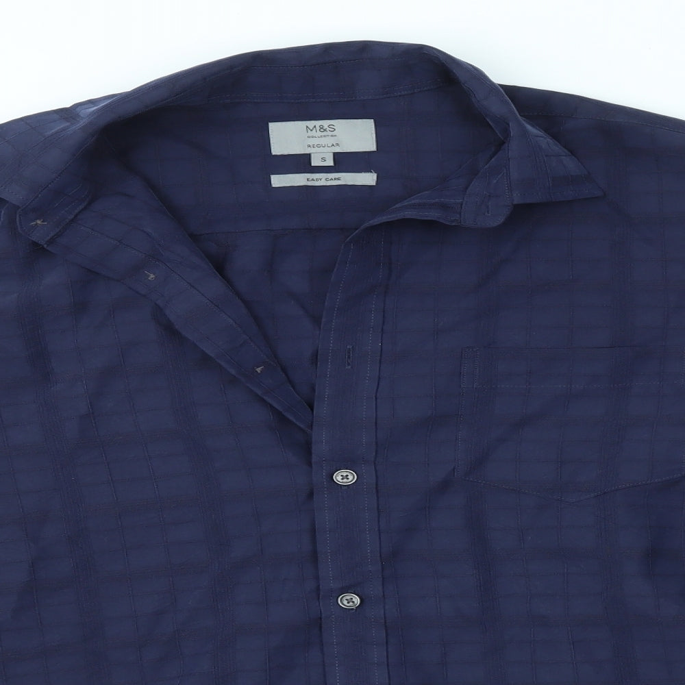 Mens UK Size S M&S Blue  Button-Up Long Sleeve Casual Shirt