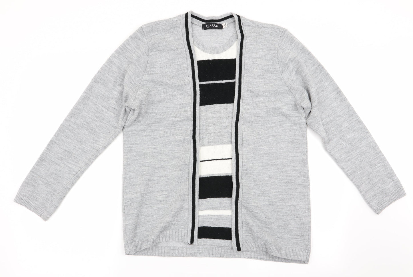 Classic Womens Grey Striped  Pullover Jumper Size L