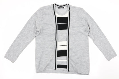 Classic Womens Grey Striped  Pullover Jumper Size L