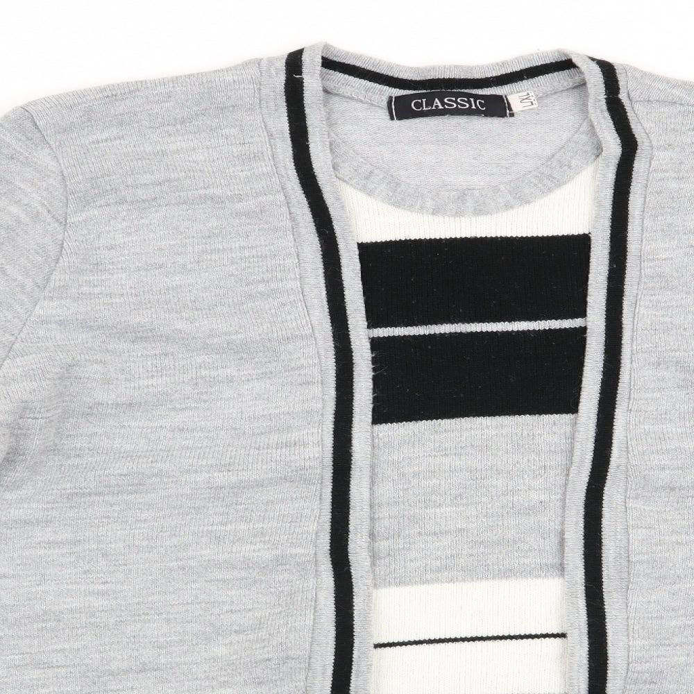 Classic Womens Grey Striped  Pullover Jumper Size L