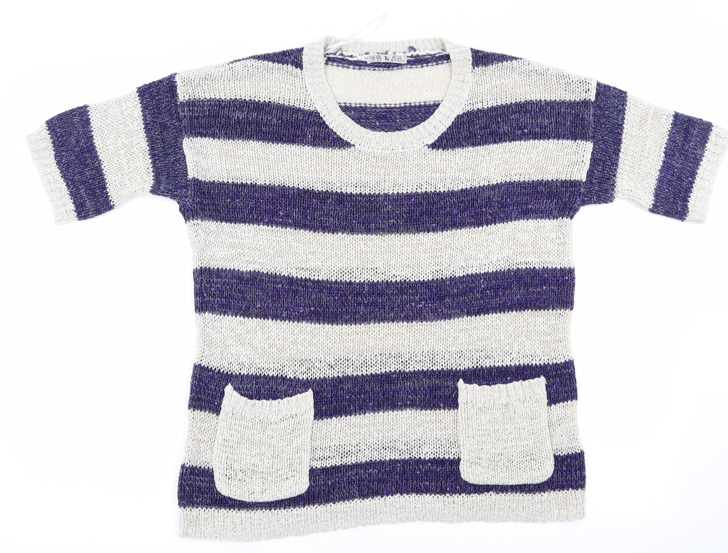 TU Womens Blue Striped  Pullover Jumper Size 10  - Sequins all over