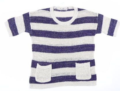 TU Womens Blue Striped  Pullover Jumper Size 10  - Sequins all over