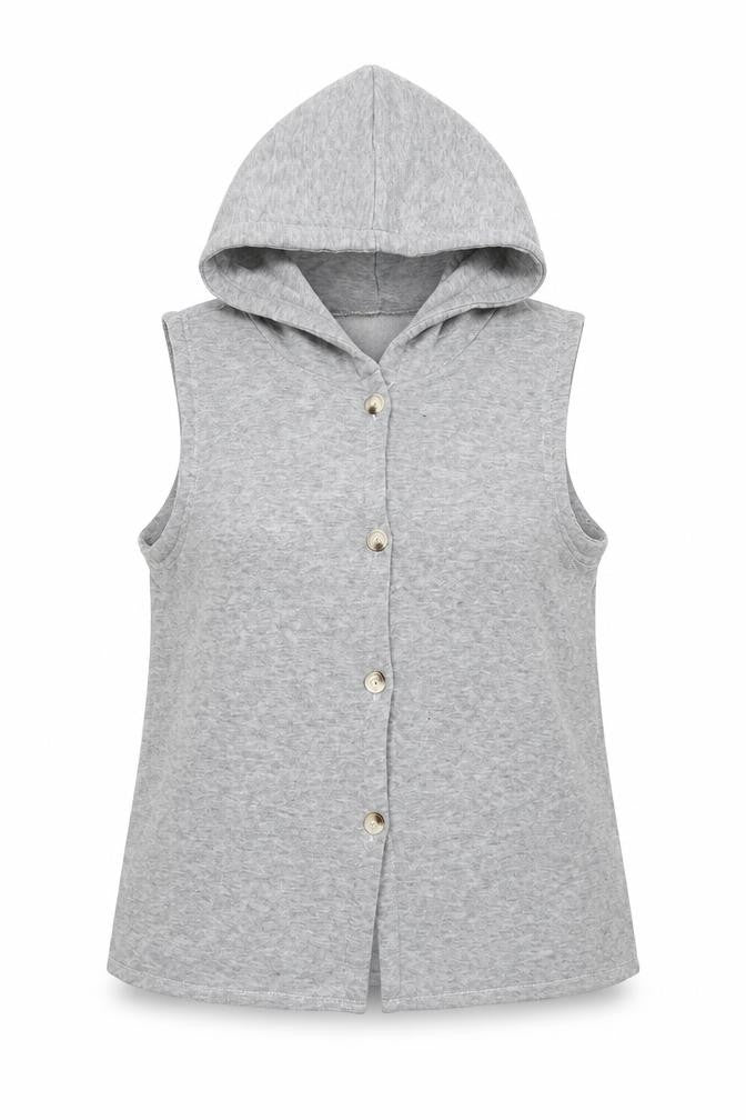 Front view of Preworn women’s grey vest jumper, size M