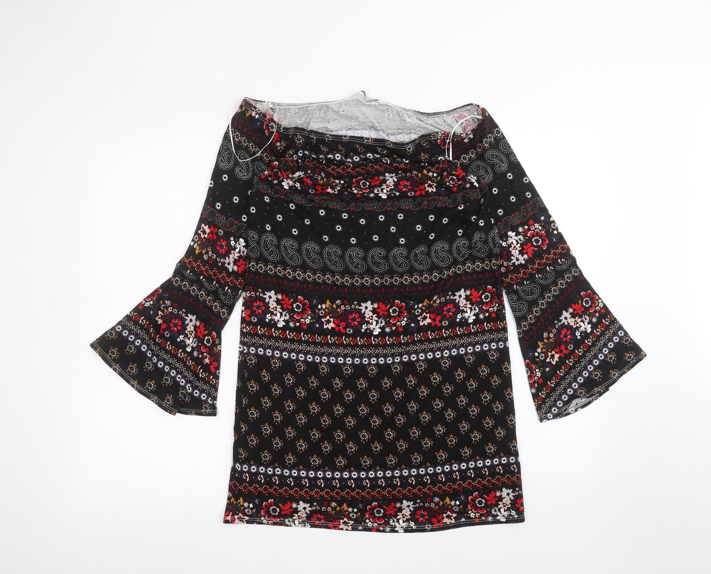 George Womens Black Floral  Basic Blouse Size 8