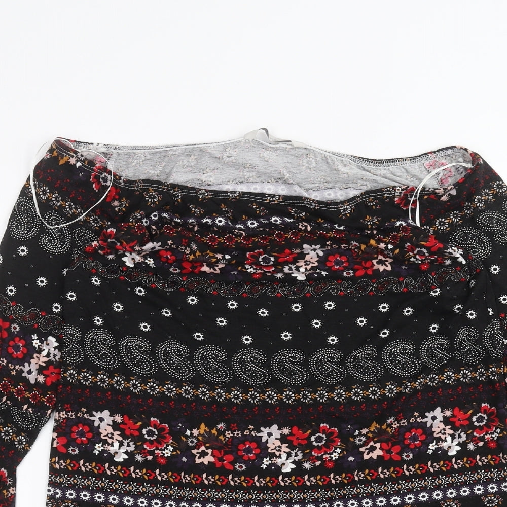 George Womens Black Floral  Basic Blouse Size 8