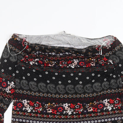 George Womens Black Floral  Basic Blouse Size 8