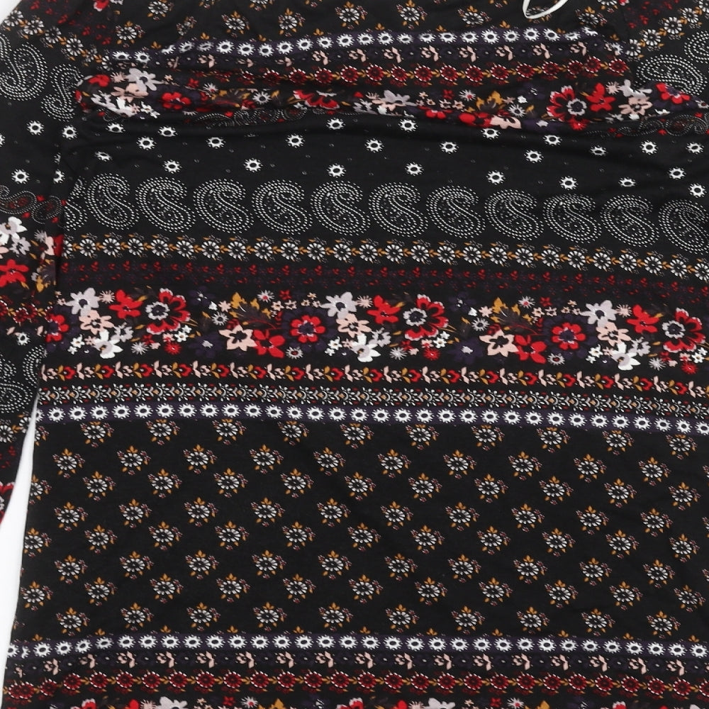 George Womens Black Floral  Basic Blouse Size 8