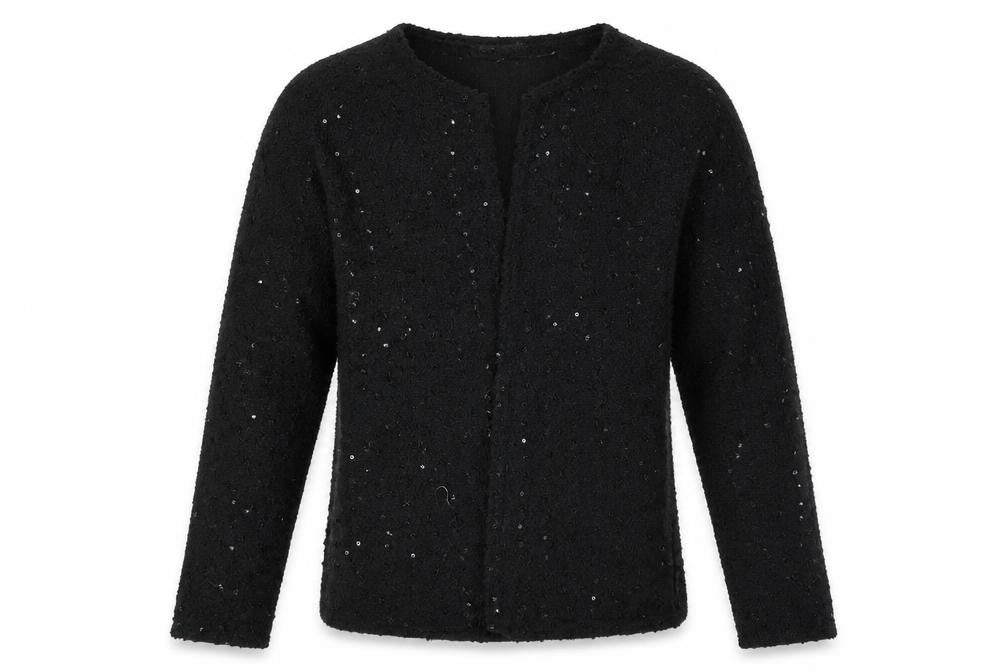 Front view of Select women’s black cardigan jumper, size UK 12
