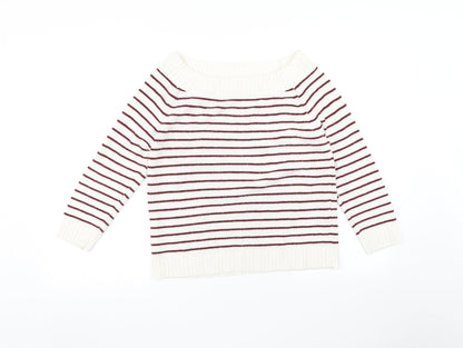 Fifty Percent Womens White Striped  Pullover Jumper Size M