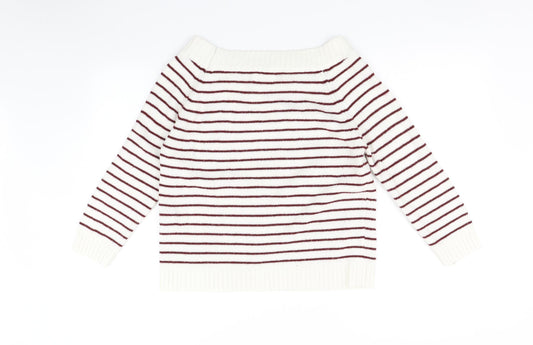 Fifty Percent Womens White Striped  Pullover Jumper Size M
