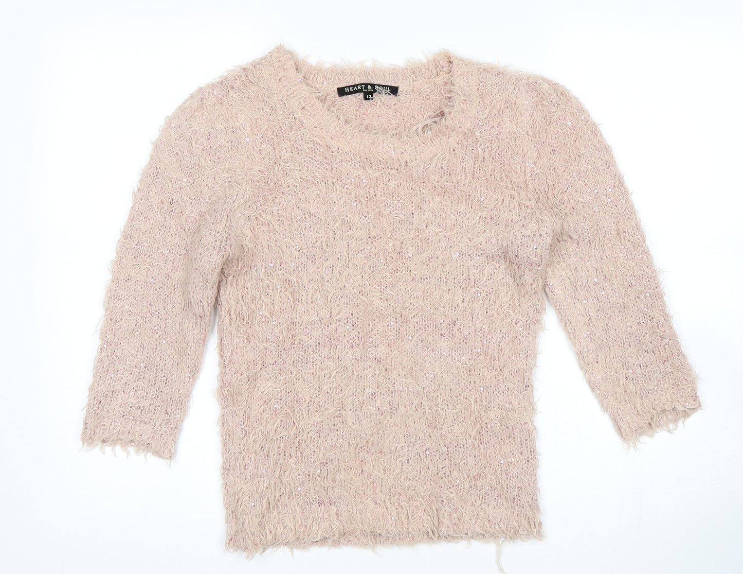 Womens UK Size 12 Heart &  Soul Pink Pullover Jumper