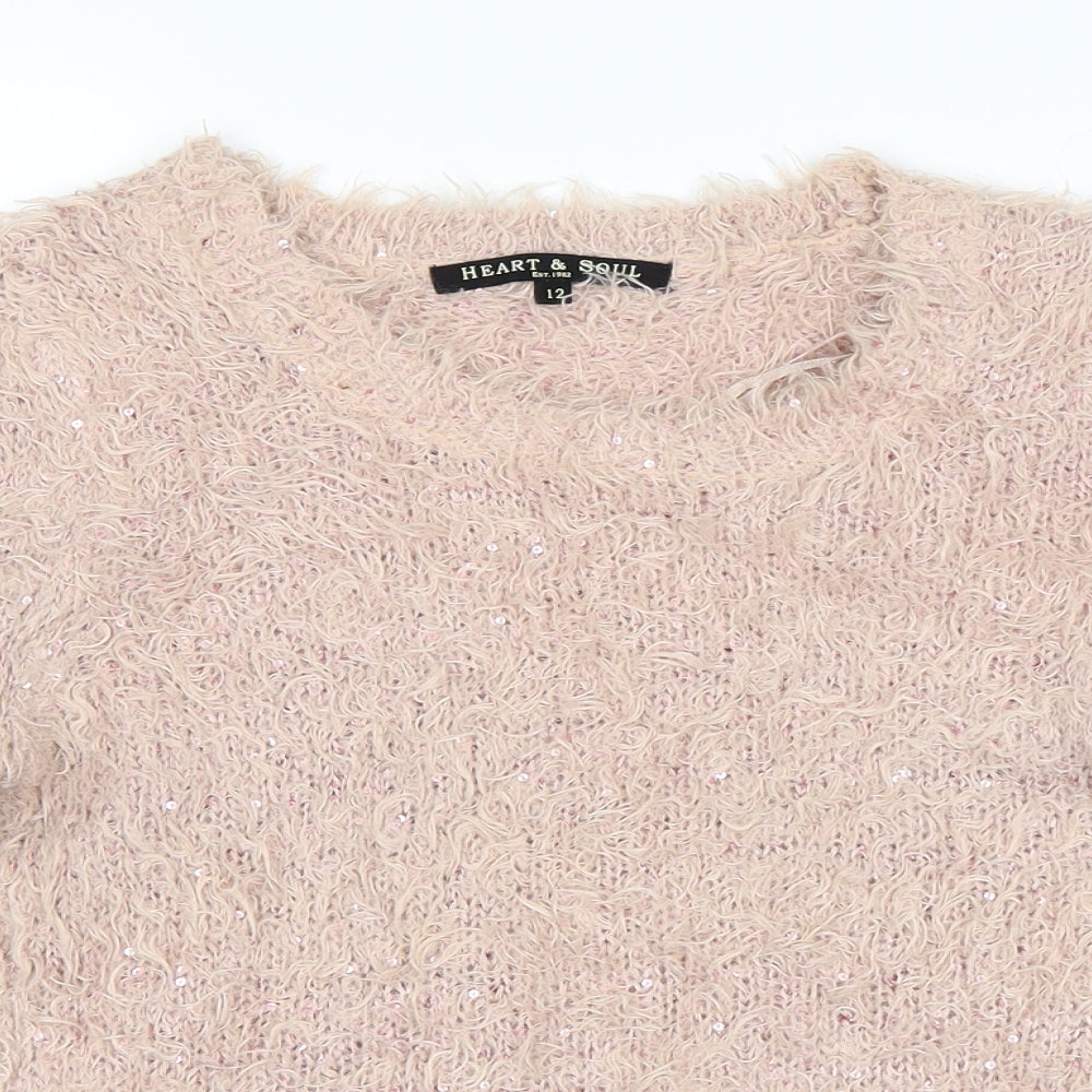 Womens UK Size 12 Heart &  Soul Pink Pullover Jumper