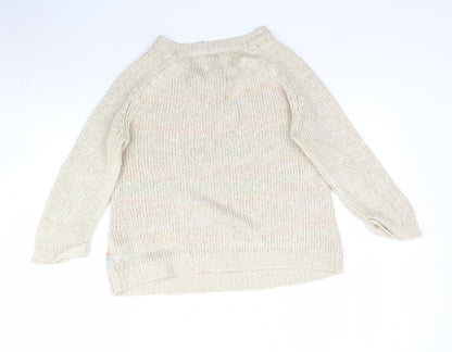 New Look Girls Beige Floral Knit Pullover Jumper Size 14-15 Years