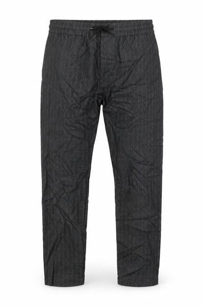 Front view of Topman men’s grey striped trousers, size 32, in, 32-inch leg