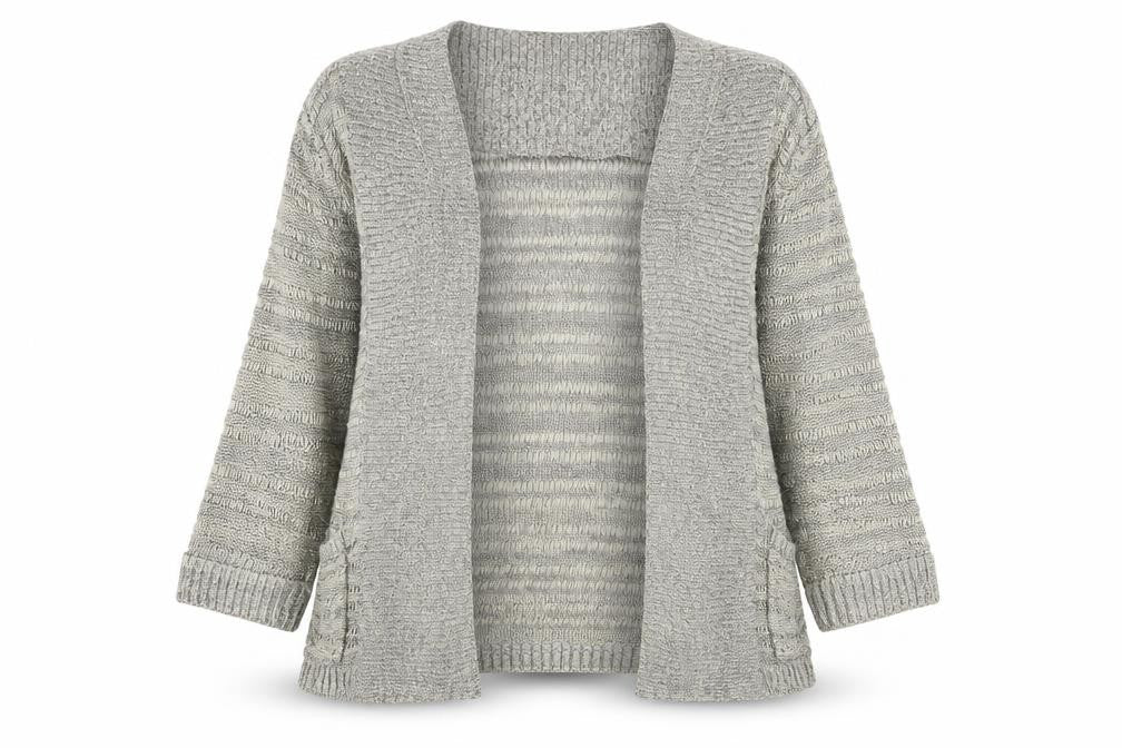 Front view of Atmosphere women’s beige cardigan jumper, size UK 14