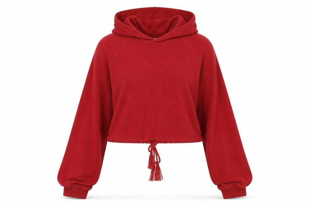 Front view of H&M women’s red pullover hoodie, size S