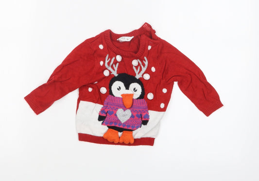 M&Co Baby Red   Pullover Jumper Size 6-9 Months  - CHRISTMAS