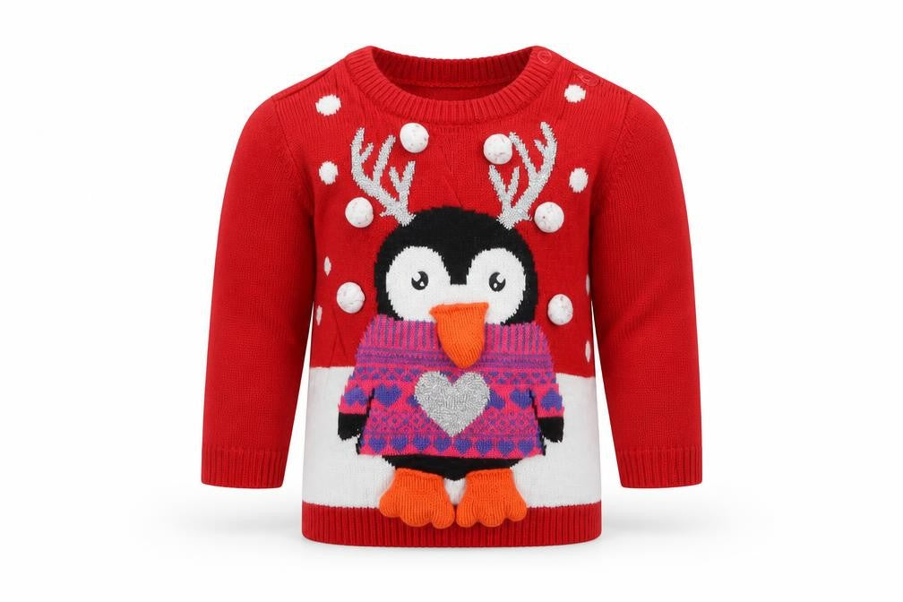 Front view of M&Co Baby Red jumper, size 6-9, Months - CHRISTMAS