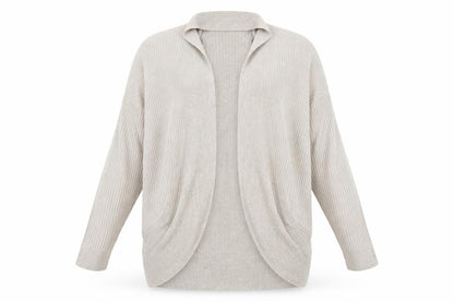 Front view of Marks & Spencer women’s brown cardigan jumper, size UK 20