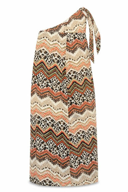 Front view of Pussycat London women’s brown animal print a-line, size UK 14