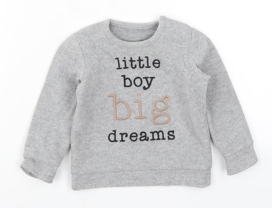 George Boys Grey   Basic T-Shirt Size 9-12 Months  - Little Boy Big Dreams