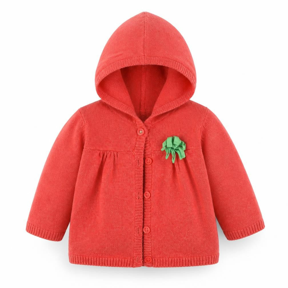 Front view of Marks & Spencer girls’ red knit cardigan jumper, size 0-3, months