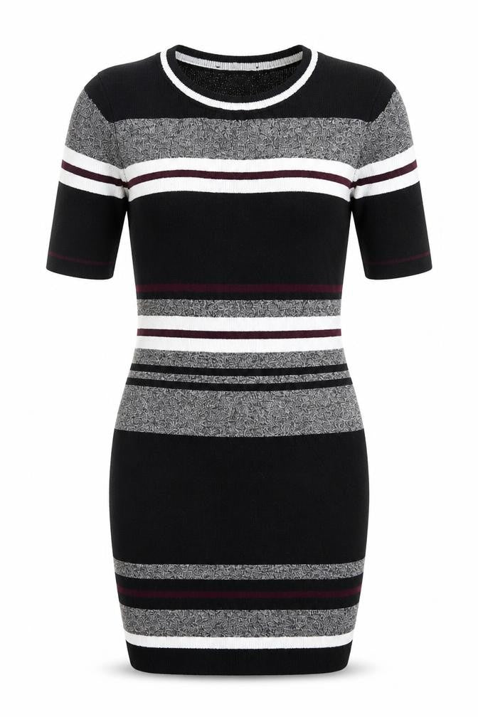 Front view of New Look women’s black striped jumper, size UK 8, - long