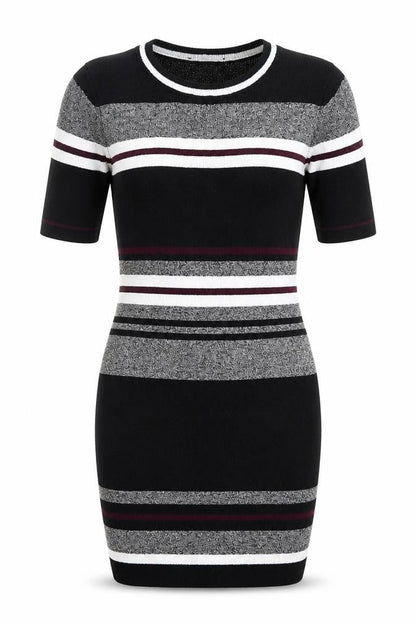 Front view of New Look women’s black striped jumper, size UK 8, - long