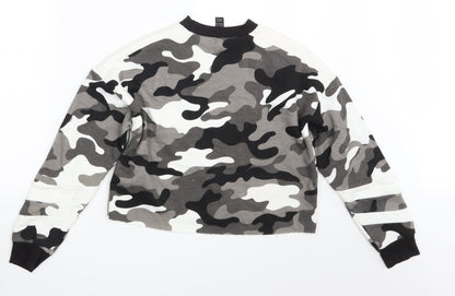 New Look Girls Grey Camouflage  Pullover Sweatshirt Size 12-13 Years  - Croppped