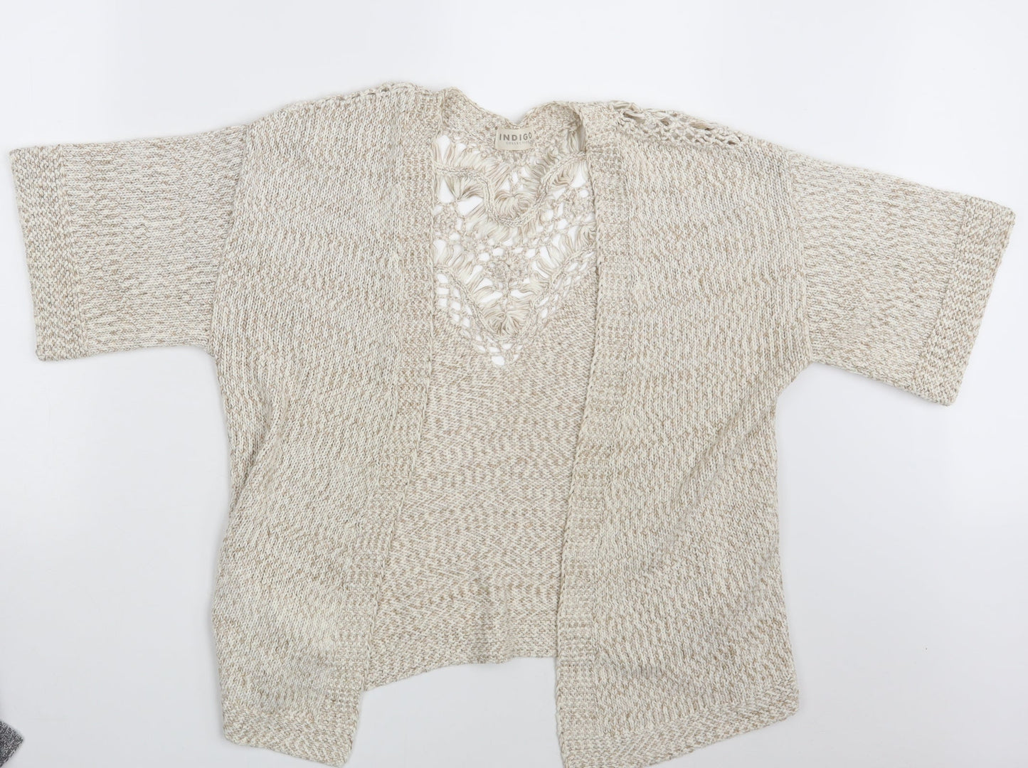 Womens UK Size S Indigo Beige Wrap Jumper