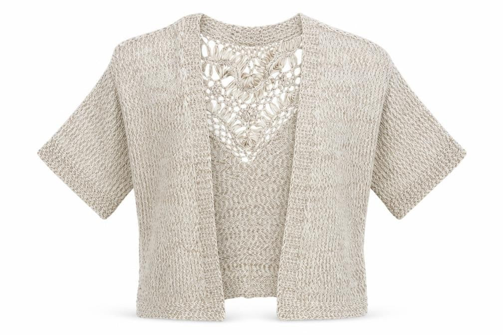 Front view of Indigo women’s beige wrap jumper, size S