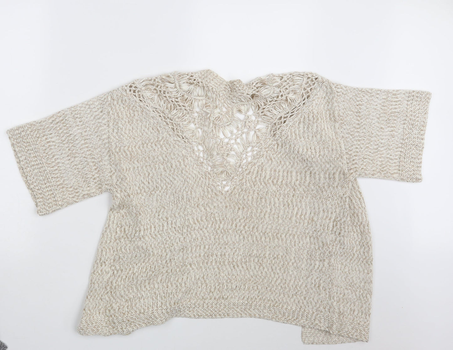 Womens UK Size S Indigo Beige Wrap Jumper