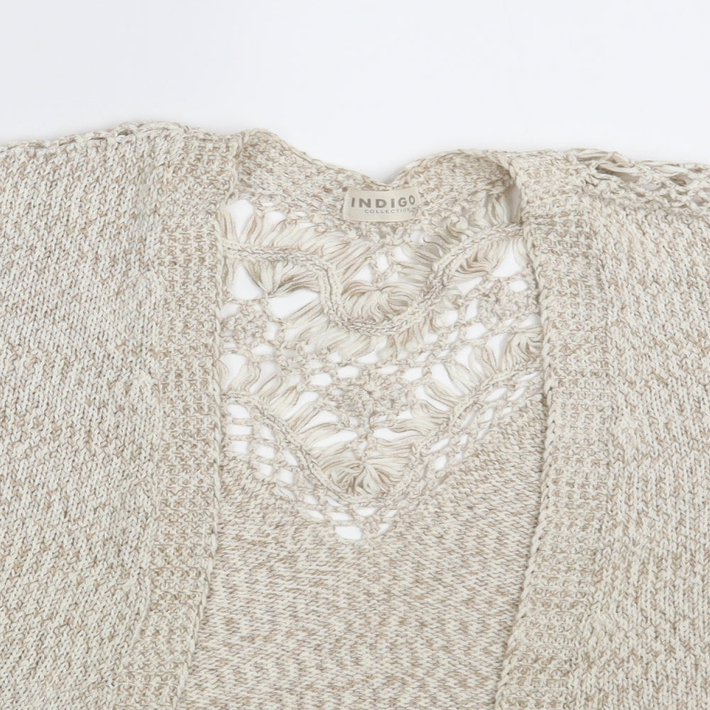 Womens UK Size S Indigo Beige Wrap Jumper