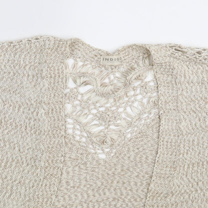 Womens UK Size S Indigo Beige Wrap Jumper