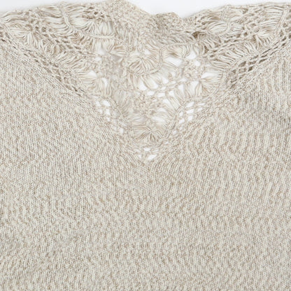 Womens UK Size S Indigo Beige Wrap Jumper