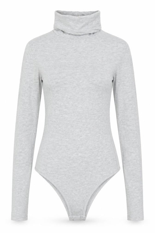Front view of PRETTYLITTLETHING women’s grey bodysuit one-piece, size UK 6