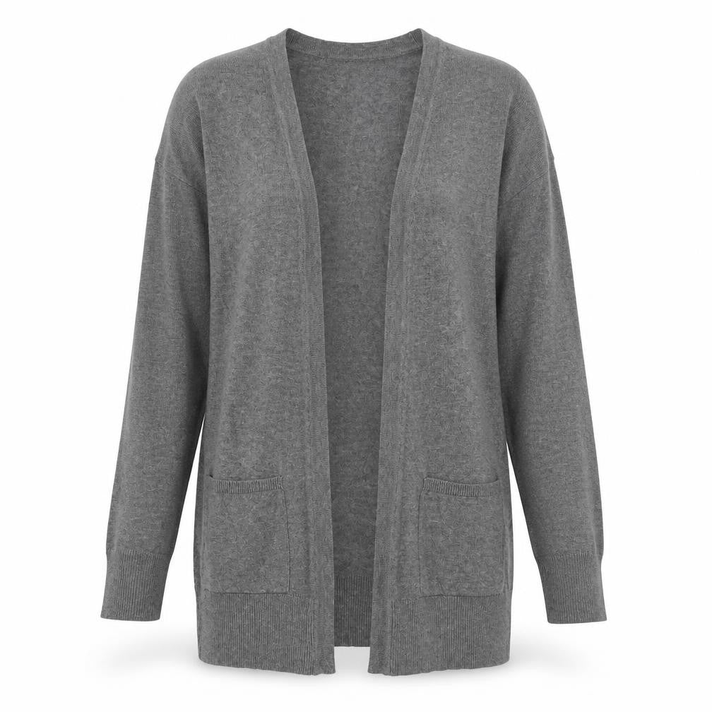Front view of F&F women’s grey knit cardigan jumper, size UK 6