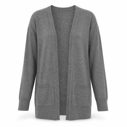 Front view of F&F women’s grey knit cardigan jumper, size UK 6