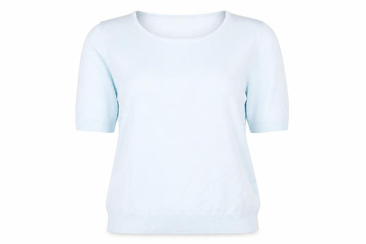 Front view of Marks & Spencer women’s blue knit jumper, size UK 14