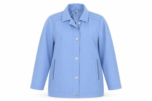 Front view of Amalina women’s blue overcoat coat, size UK 16