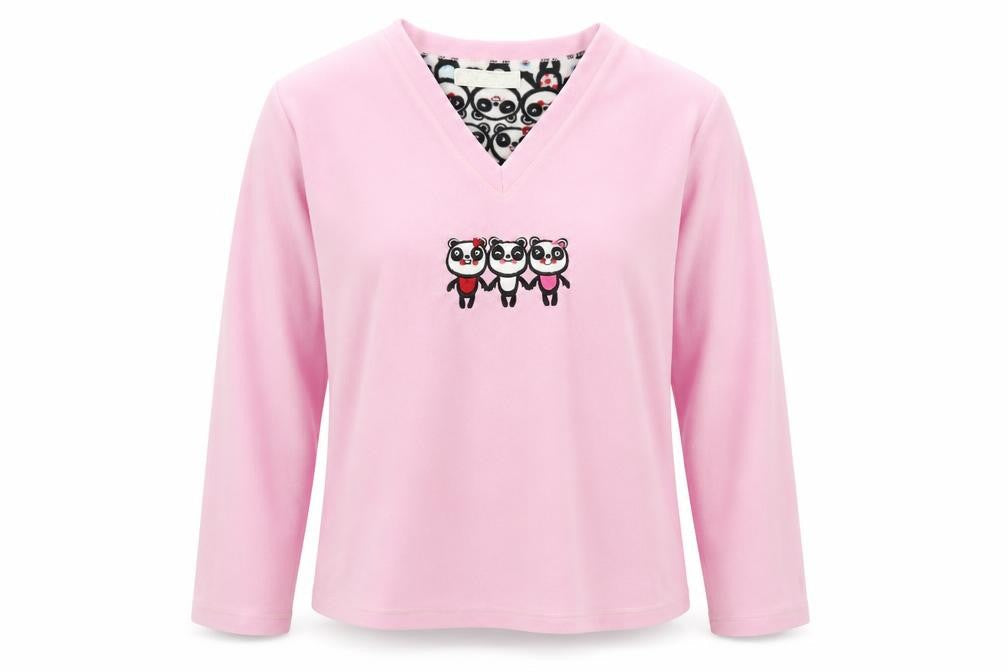 Front view of Secret Possesions women’s pink solid fleece top pyjama top, size M